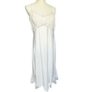 Flora Vintage White Lace Chest Sheer Bottom Maxi Slip Dress XL